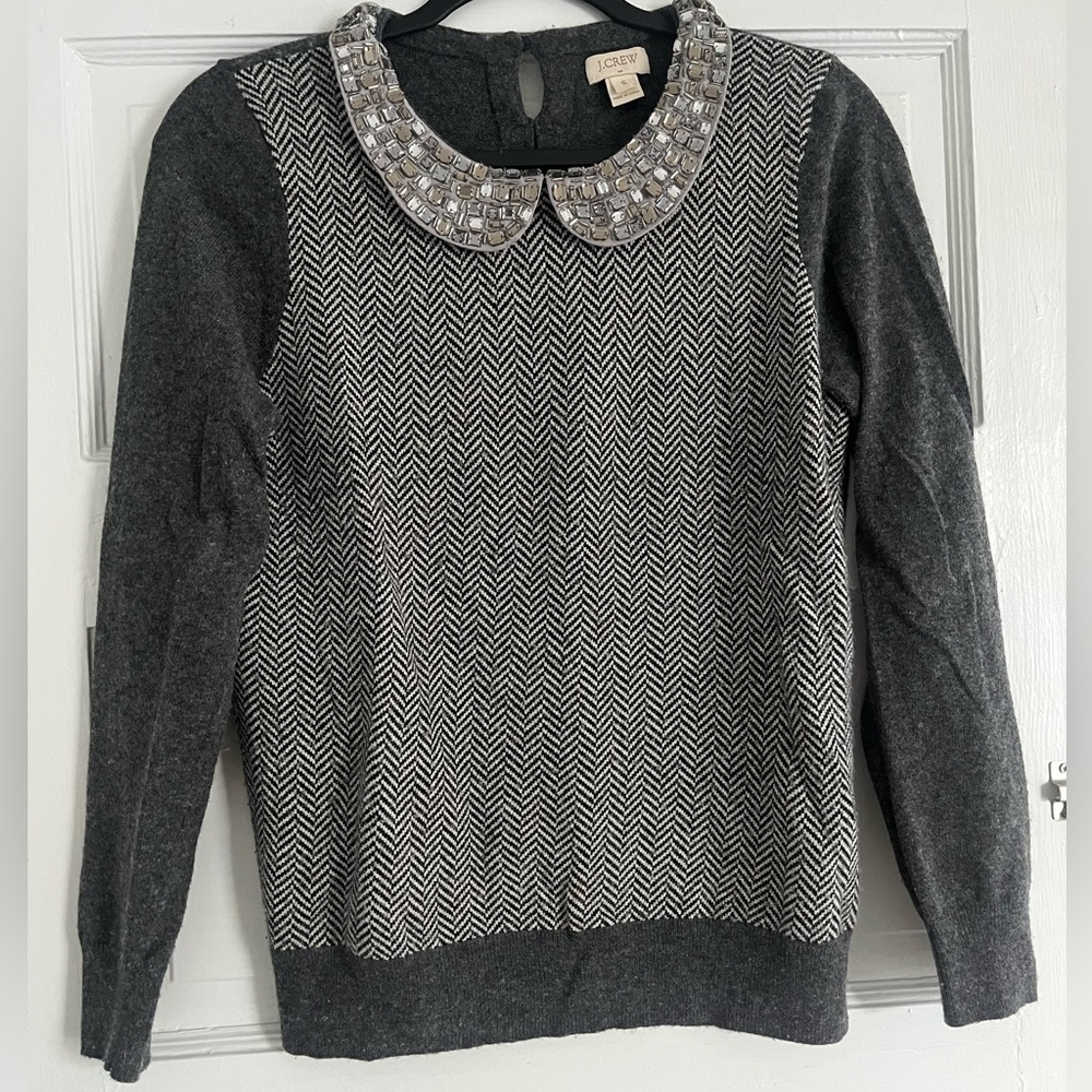 JCrew Dark Gray and Light Gray Sweater with Embellished Collar